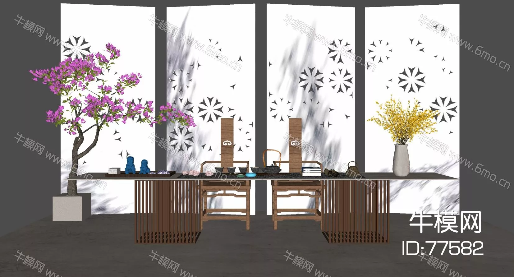 CHINESE TEA TABLE SET - SKETCHUP 3D MODEL - ENSCAPE - 77582