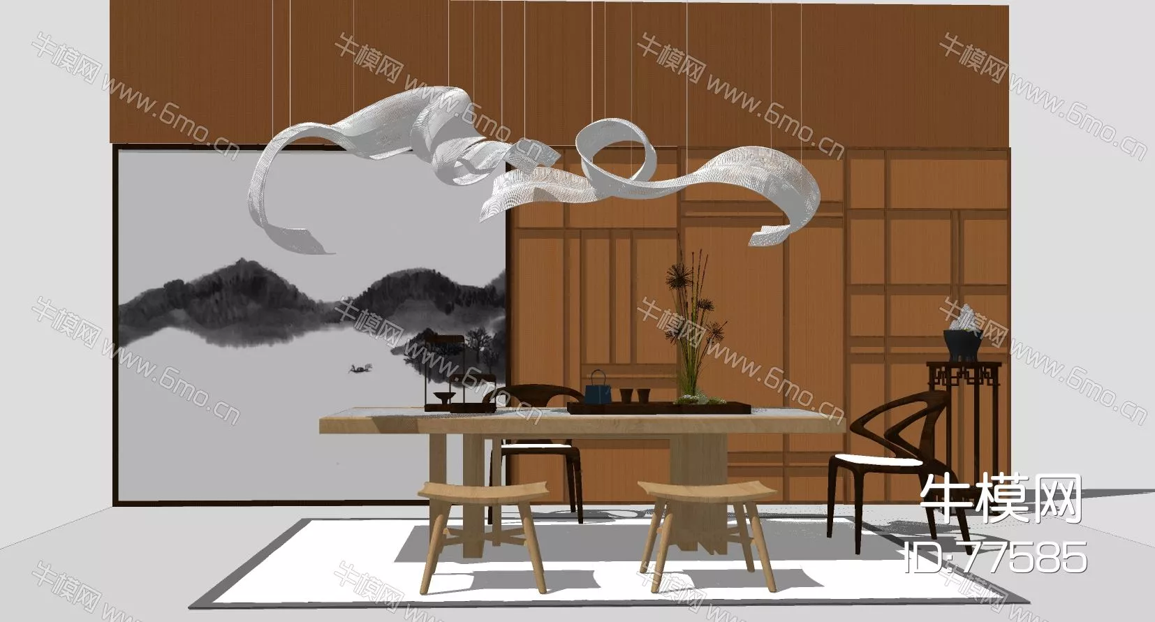 CHINESE TEA TABLE SET - SKETCHUP 3D MODEL - ENSCAPE - 77585
