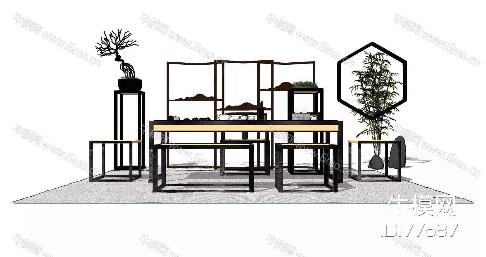 CHINESE TEA TABLE SET - SKETCHUP 3D MODEL - ENSCAPE - 77587