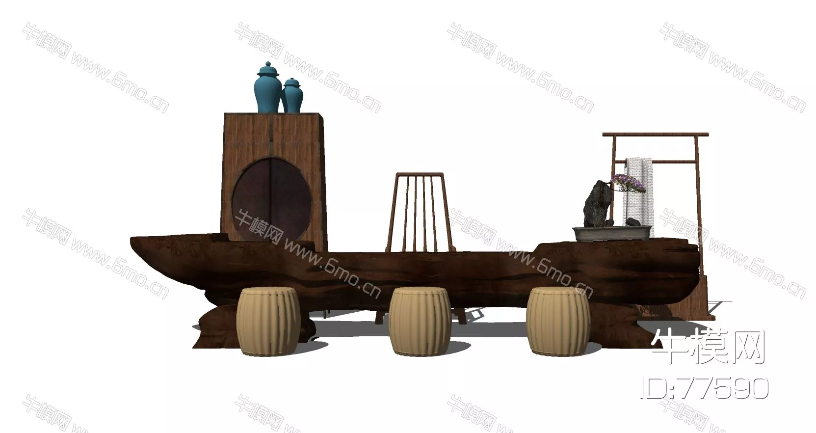 CHINESE TEA TABLE SET - SKETCHUP 3D MODEL - ENSCAPE - 77590