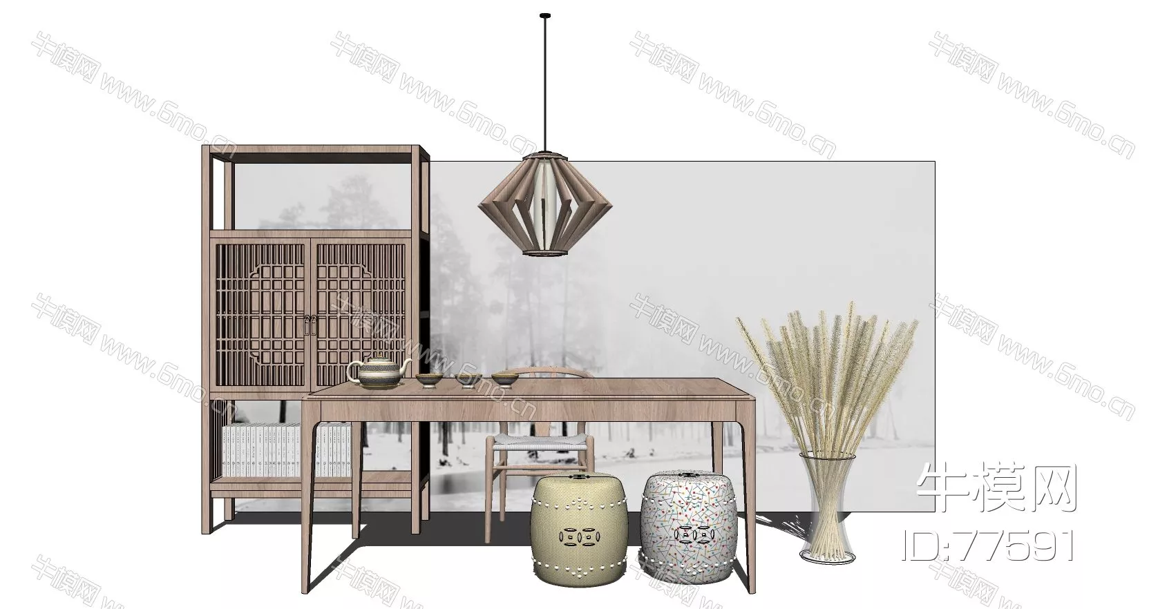 CHINESE TEA TABLE SET - SKETCHUP 3D MODEL - ENSCAPE - 77591