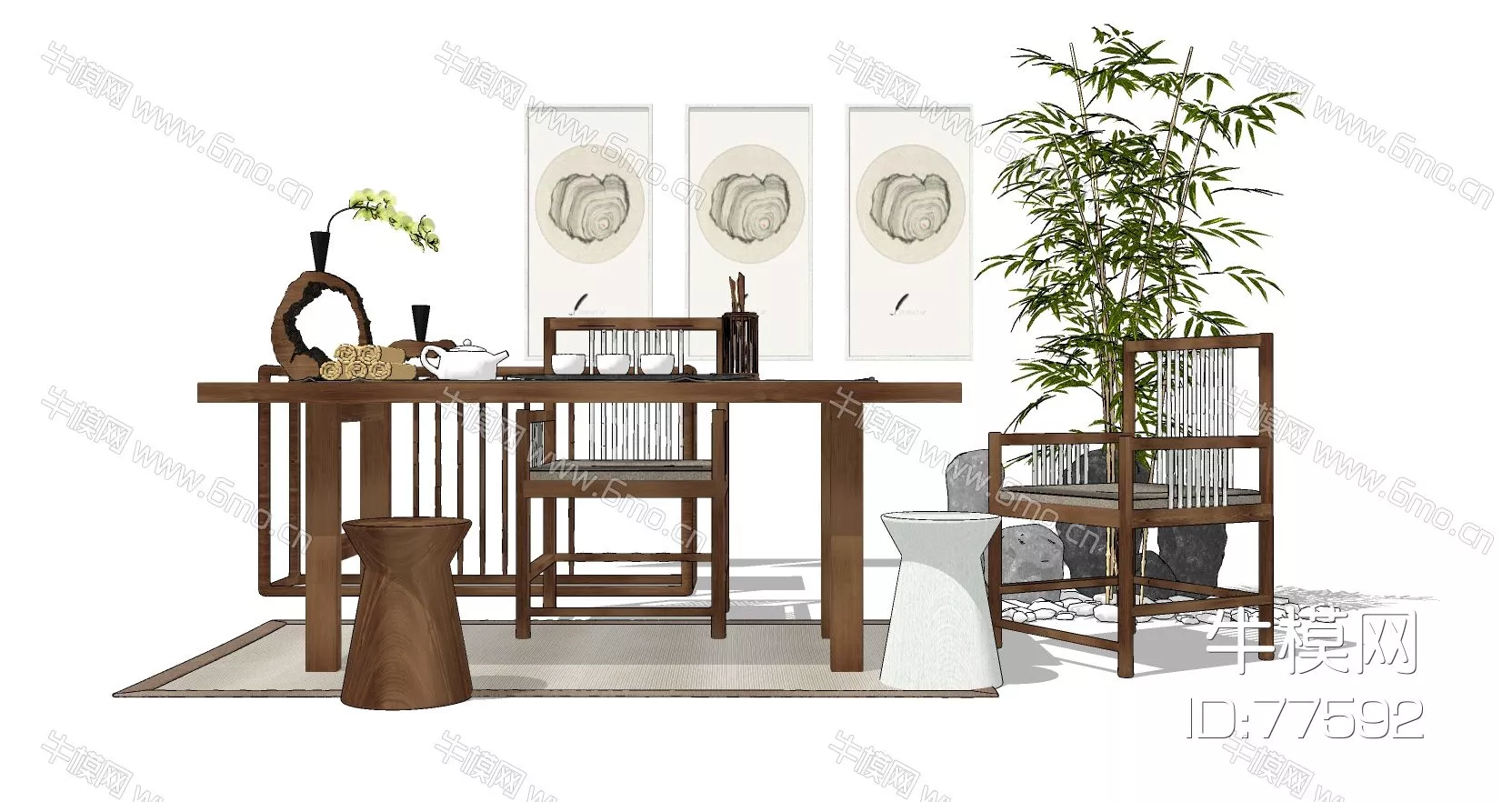 CHINESE TEA TABLE SET - SKETCHUP 3D MODEL - ENSCAPE - 77592