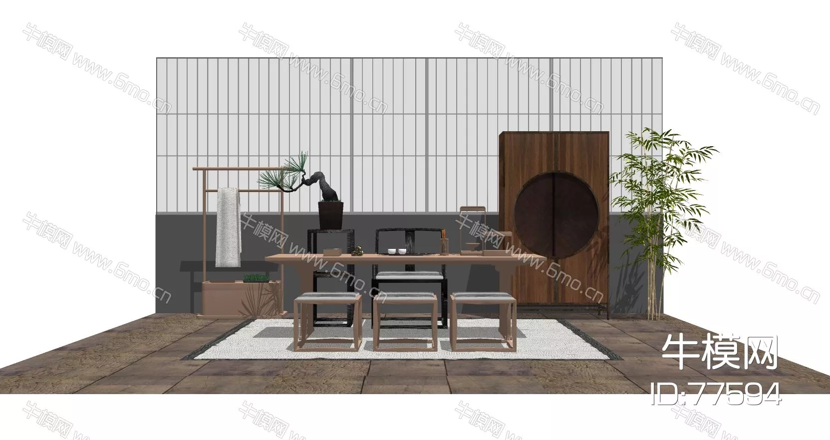 CHINESE TEA TABLE SET - SKETCHUP 3D MODEL - ENSCAPE - 77594