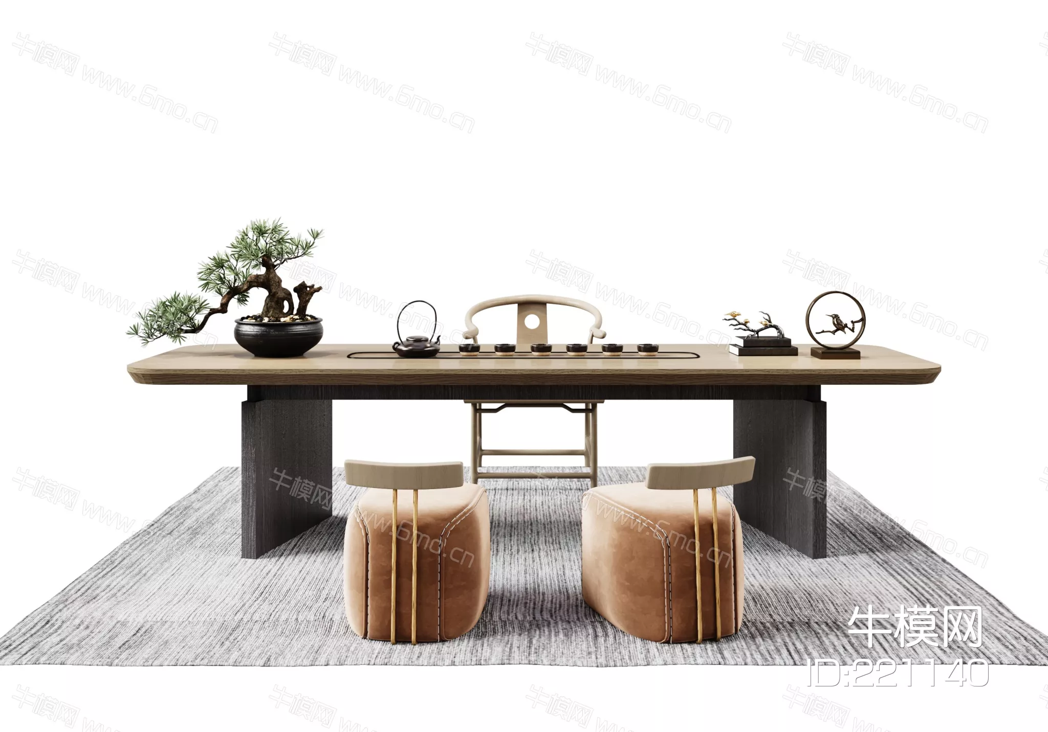 CHINESE TEA TABLE SET - SKETCHUP 3D MODEL - VRAY - 221140