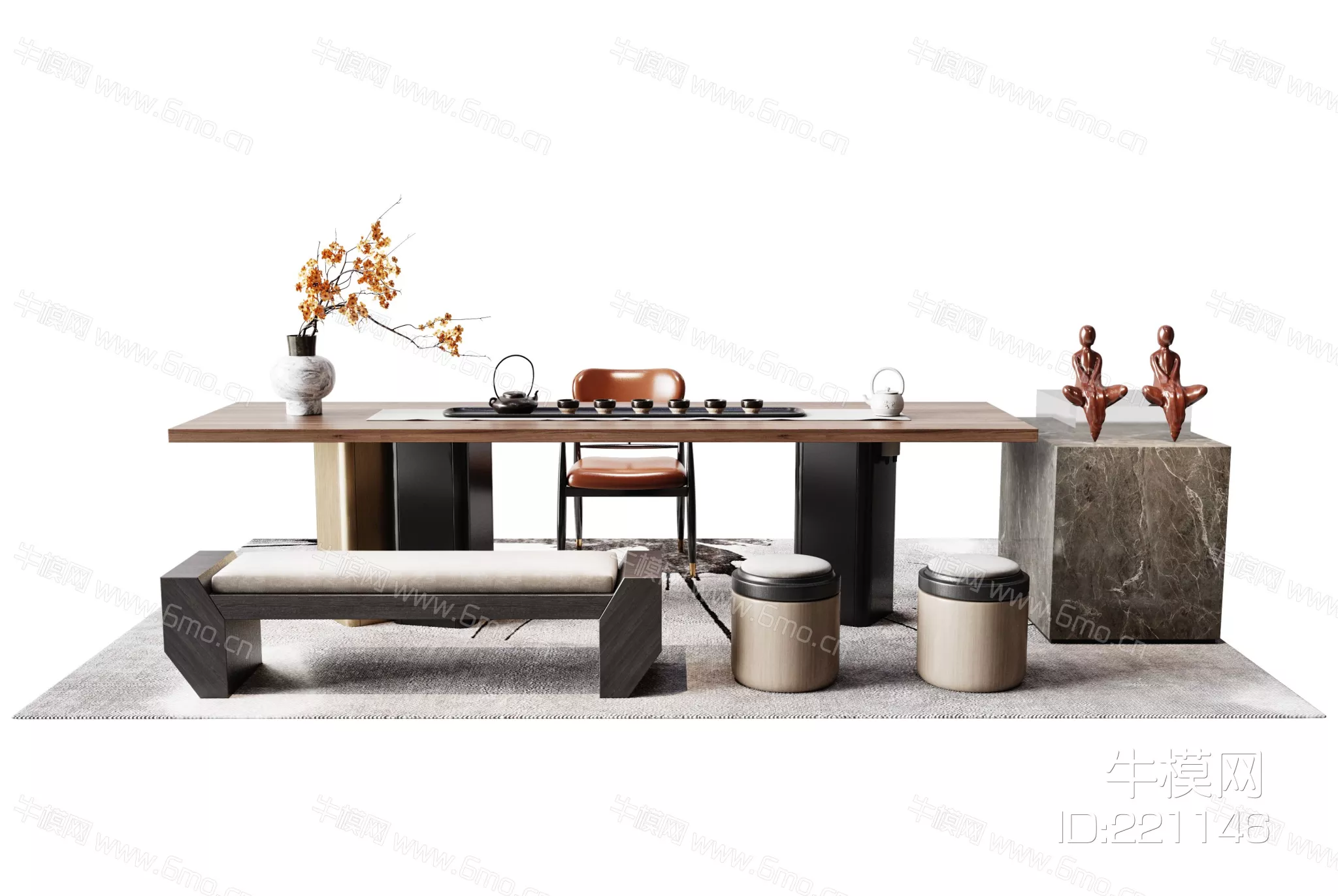 CHINESE TEA TABLE SET - SKETCHUP 3D MODEL - VRAY - 221146