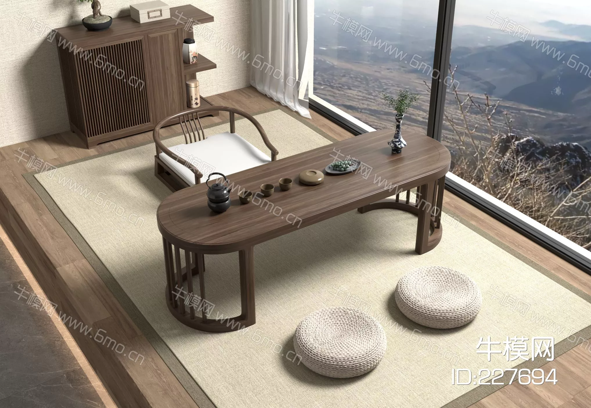 CHINESE TEA TABLE SET - SKETCHUP 3D MODEL - VRAY - 227694