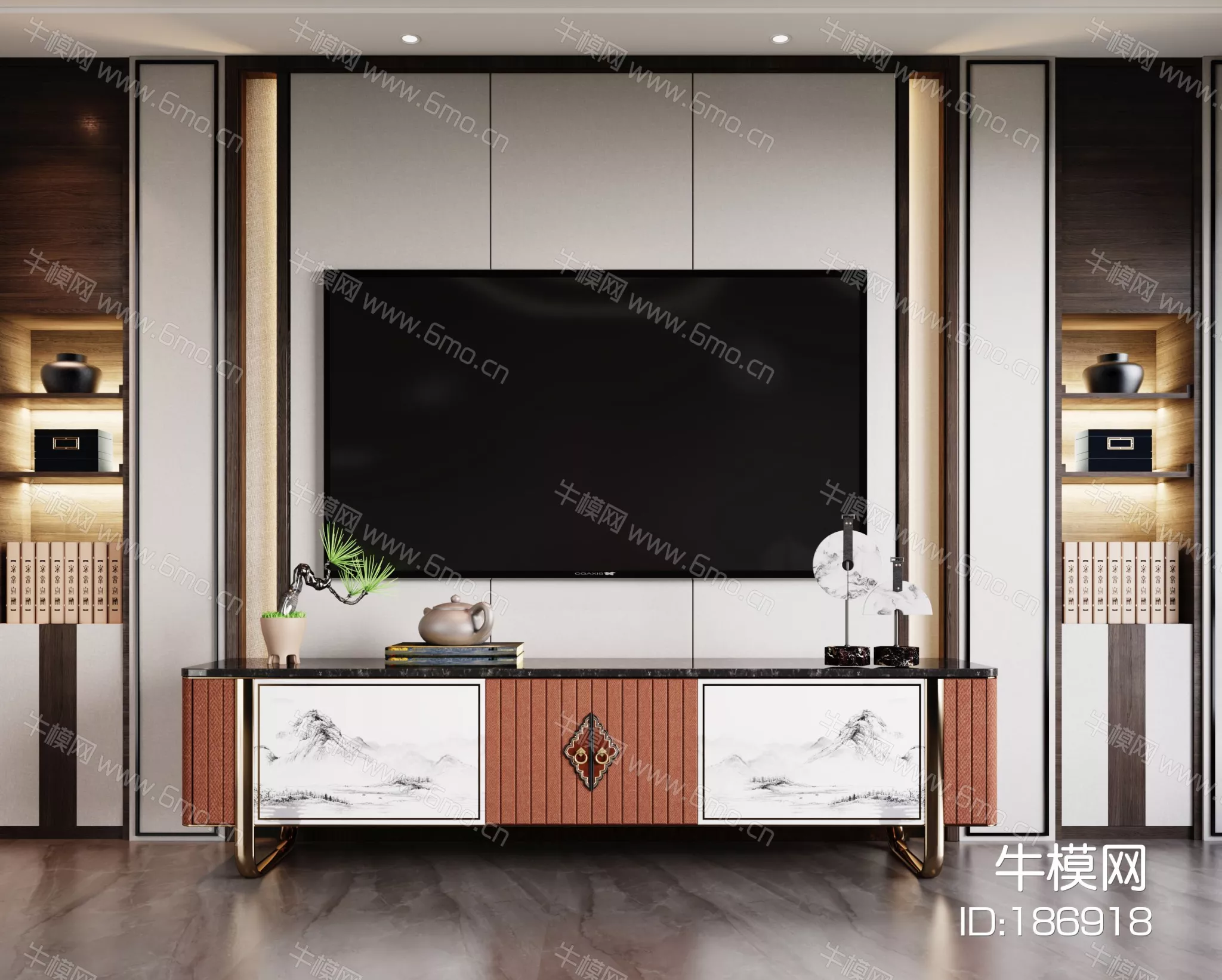 CHINESE TV CABINET - SKETCHUP 3D MODEL - VRAY - 186918