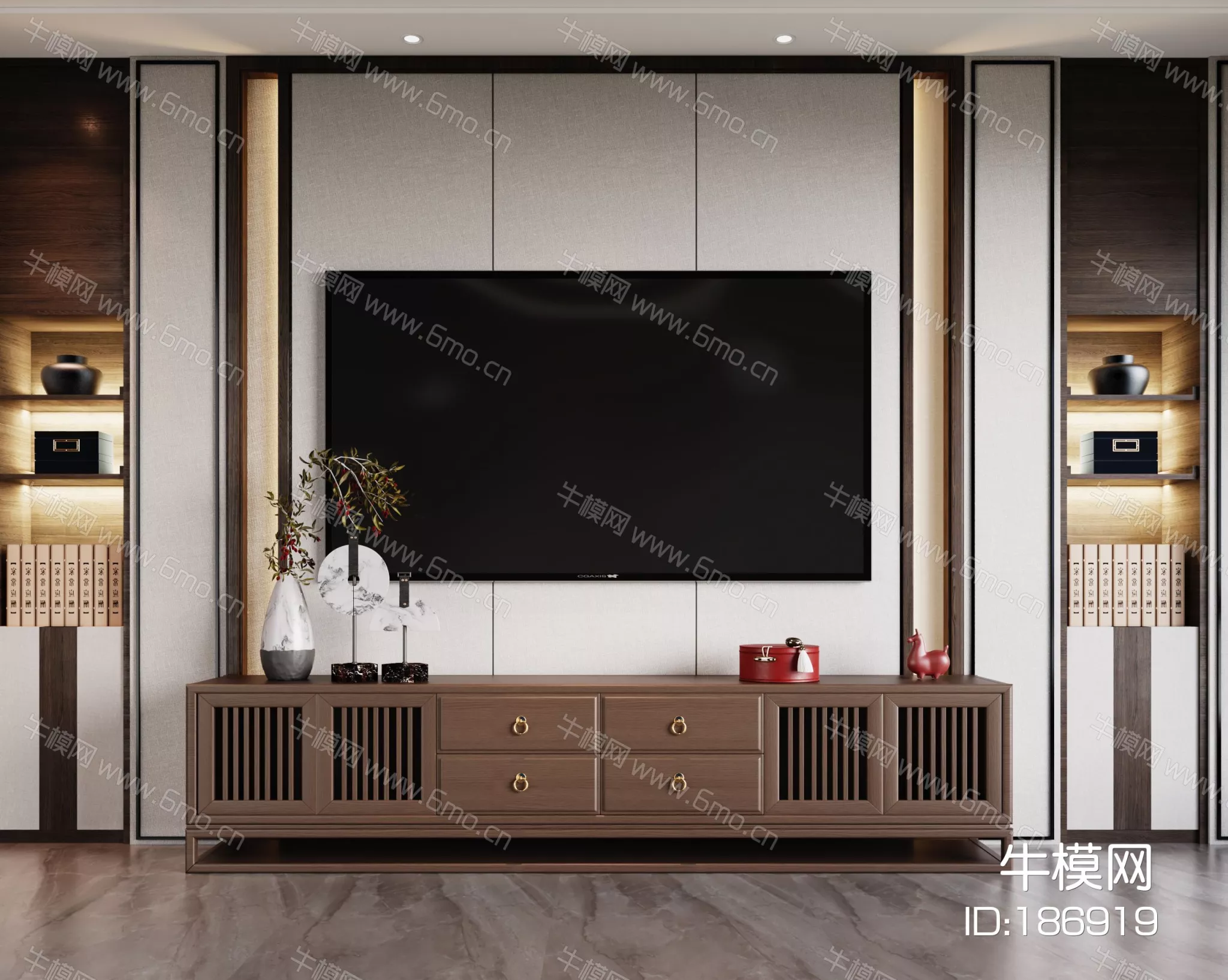 CHINESE TV CABINET - SKETCHUP 3D MODEL - VRAY - 186919