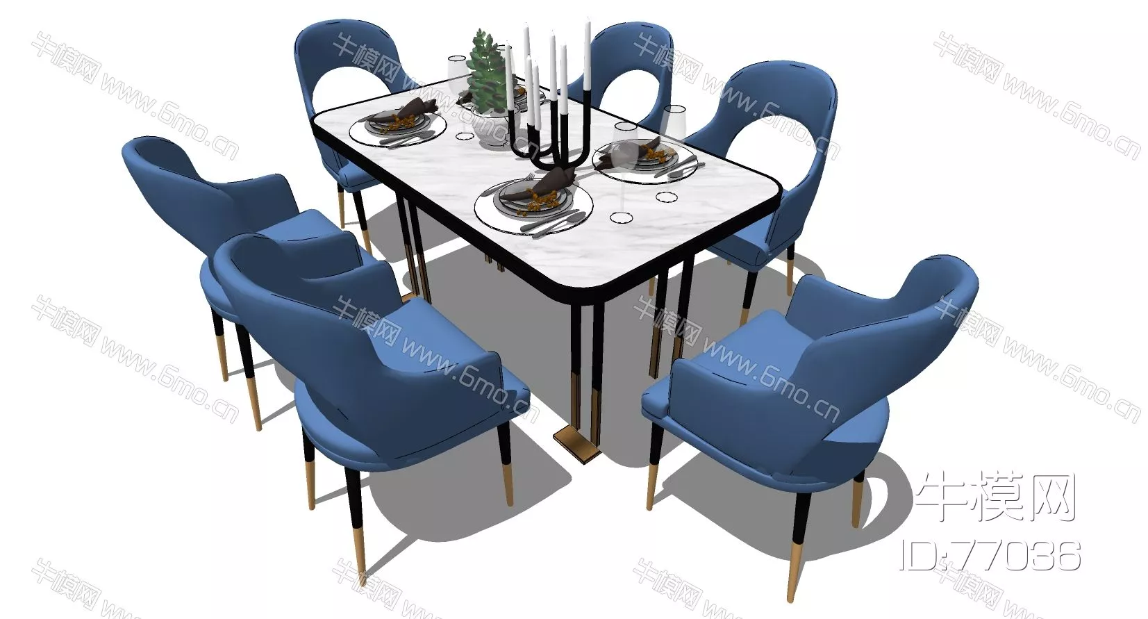 EUROPE DINING TABLE SET - SKETCHUP 3D MODEL - ENSCAPE - 77036