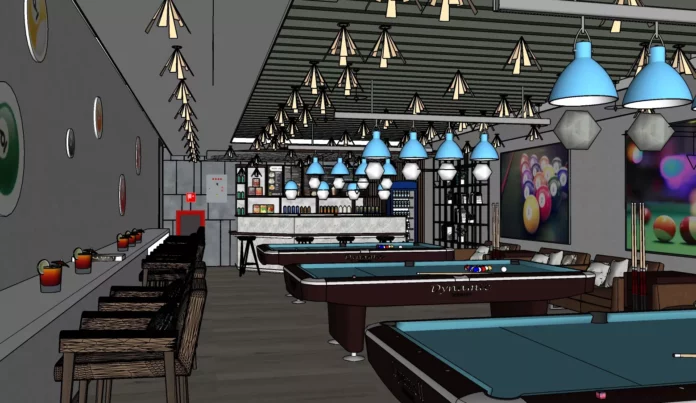 INDUSTRIAL BILLARD CLUB - SKETCHUP 3D SCENE - VRAY OR ENSCAPE - ID00228