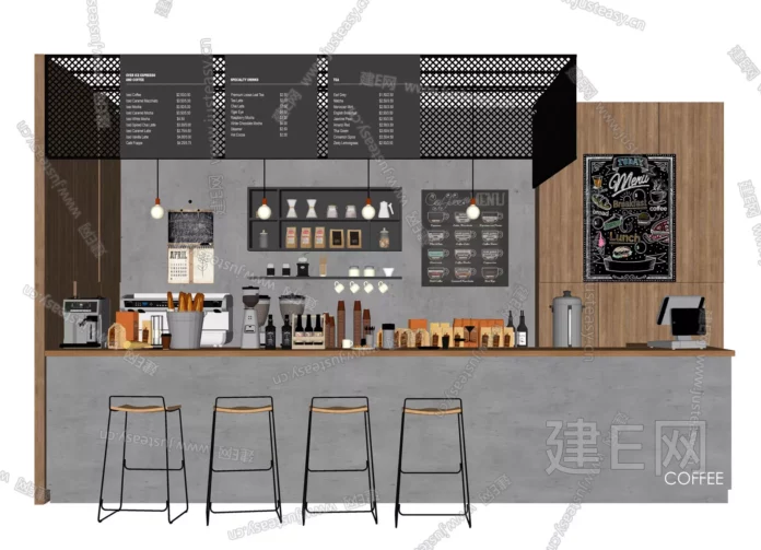 INDUSTRIAL COFFEE SHOP - SKETCHUP 3D SCENE - VRAY OR ENSCAPE - ID00268
