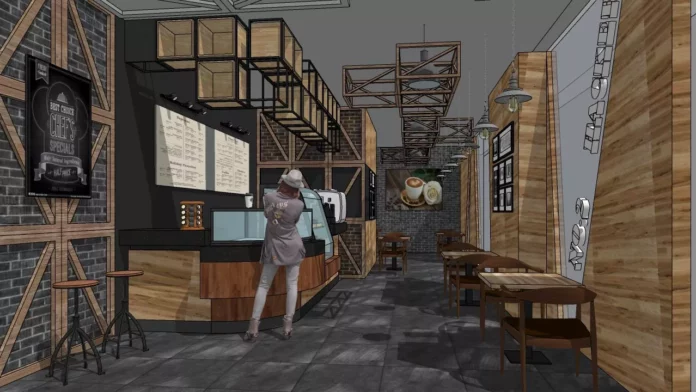 INDUSTRIAL COFFEE SHOP - SKETCHUP 3D SCENE - VRAY OR ENSCAPE - ID00305