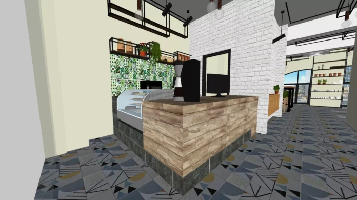 INDUSTRIAL COFFEE SHOP - SKETCHUP 3D SCENE - VRAY OR ENSCAPE - ID00327