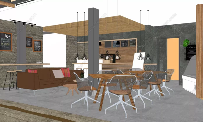 INDUSTRIAL COFFEE SHOP - SKETCHUP 3D SCENE - VRAY OR ENSCAPE - ID00329