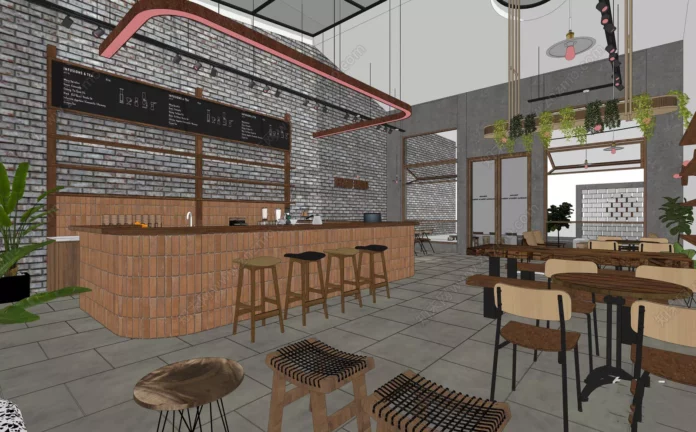 INDUSTRIAL COFFEE SHOP - SKETCHUP 3D SCENE - VRAY OR ENSCAPE - ID00330