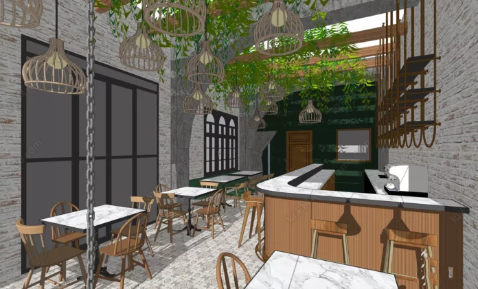 INDUSTRIAL COFFEE SHOP - SKETCHUP 3D SCENE - VRAY OR ENSCAPE - ID00331