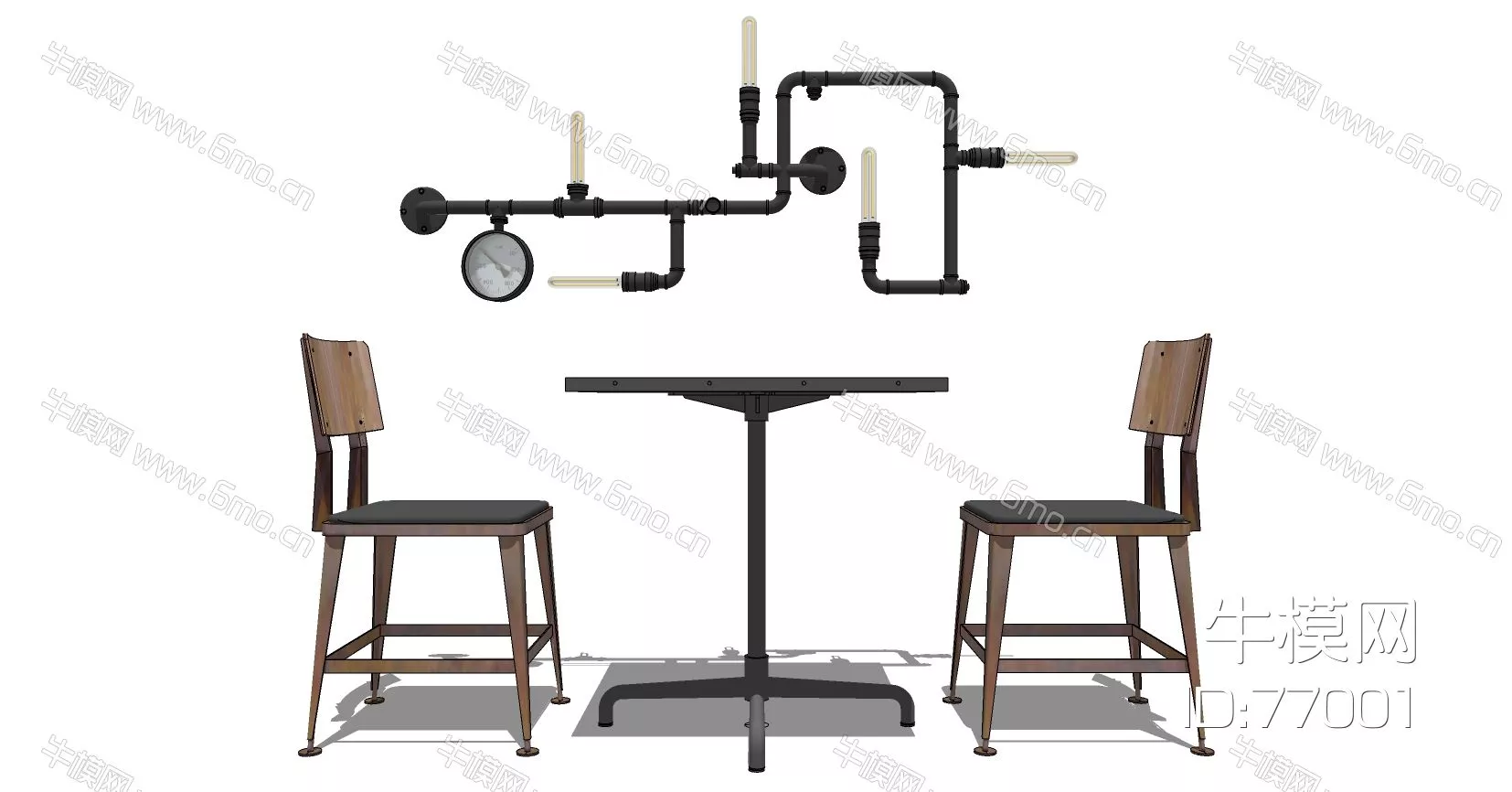 INDUSTRIAL DINING TABLE SET - SKETCHUP 3D MODEL - ENSCAPE - 77001