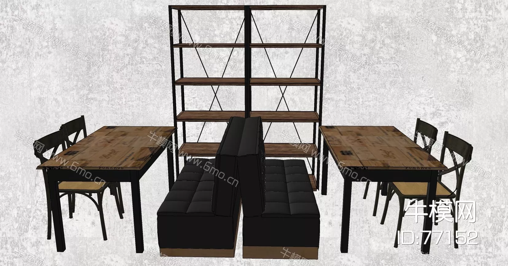 INDUSTRIAL DINING TABLE SET - SKETCHUP 3D MODEL - ENSCAPE - 77152