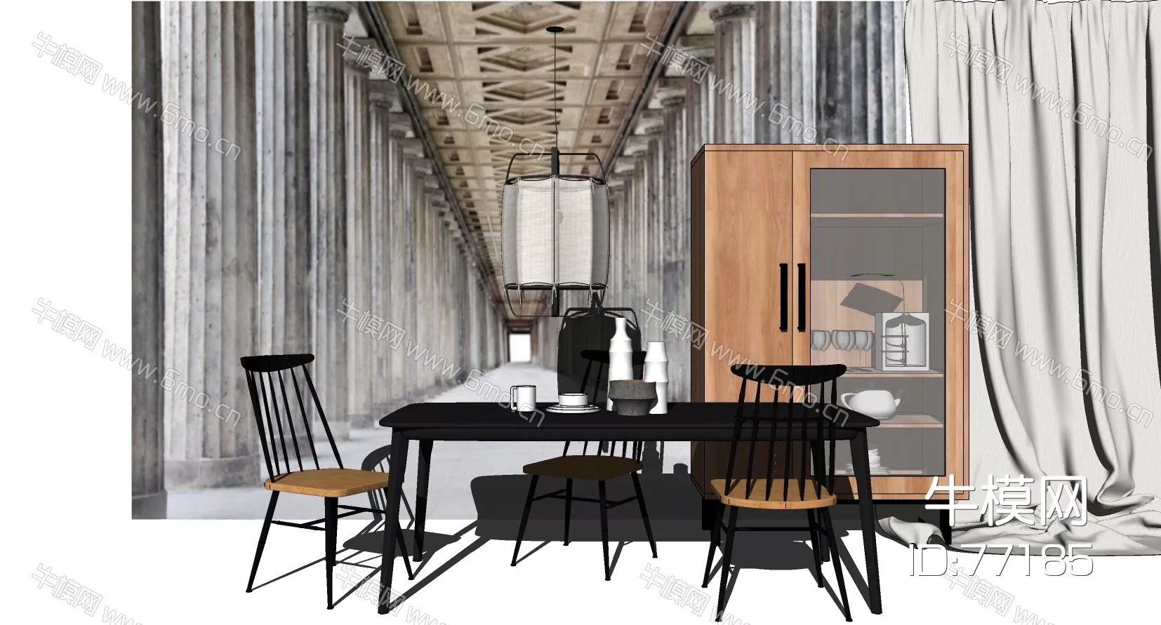 INDUSTRIAL DINING TABLE SET - SKETCHUP 3D MODEL - ENSCAPE - 77185