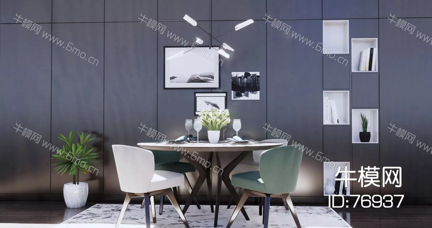 INDUSTRIAL DINING TABLE SET - SKETCHUP 3D MODEL - VRAY - 76937