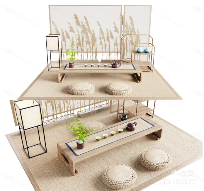 JAPANESE TEA TABLE SET - SKETCHUP 3D MODEL - VRAY - ID00461