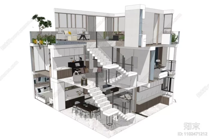 MODERN APARTMENT PLAN - SKETCHUP 3D SCENE - VRAY OR ENSCAPE - ID00519