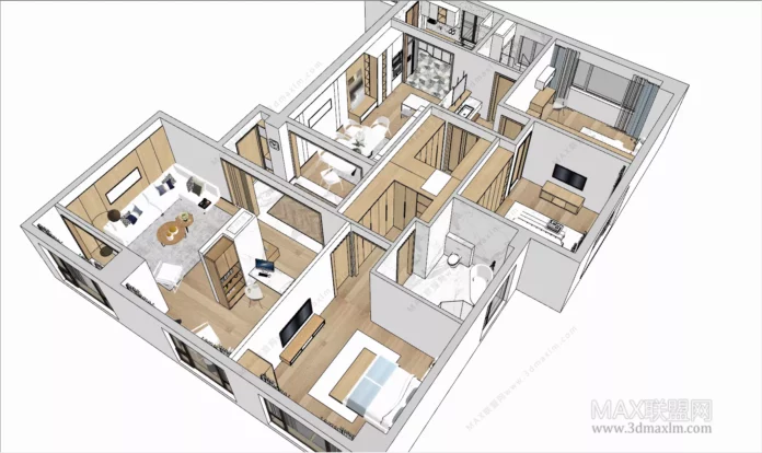 MODERN APARTMENT PLAN - SKETCHUP 3D SCENE - VRAY OR ENSCAPE - ID00525