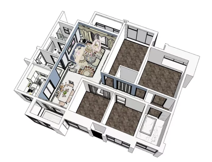 MODERN APARTMENT PLAN - SKETCHUP 3D SCENE - VRAY OR ENSCAPE - ID00528