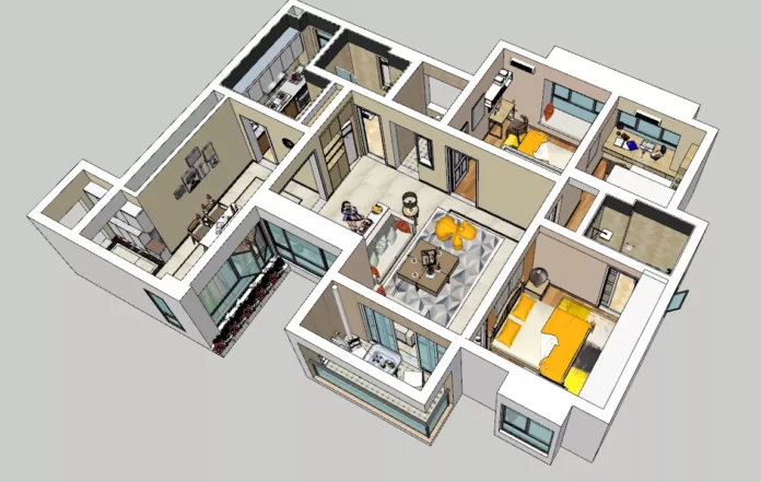 MODERN APARTMENT PLAN - SKETCHUP 3D SCENE - VRAY OR ENSCAPE - ID00531
