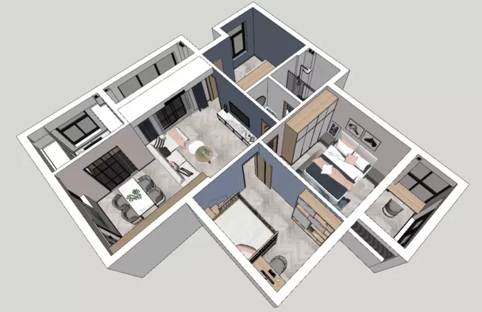 MODERN APARTMENT PLAN - SKETCHUP 3D SCENE - VRAY OR ENSCAPE - ID00532