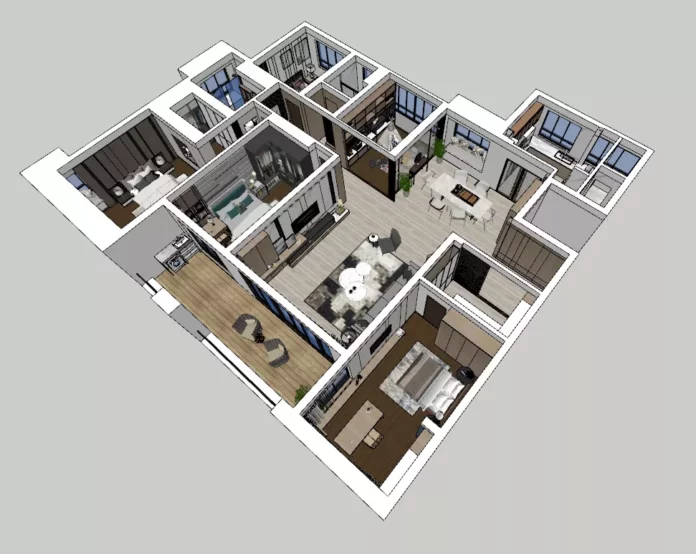 MODERN APARTMENT PLAN - SKETCHUP 3D SCENE - VRAY OR ENSCAPE - ID00533