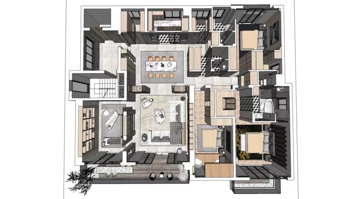 MODERN APARTMENT PLAN - SKETCHUP 3D SCENE - VRAY OR ENSCAPE - ID00535