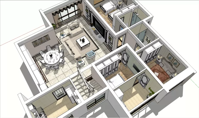 MODERN APARTMENT PLAN - SKETCHUP 3D SCENE - VRAY OR ENSCAPE - ID00537