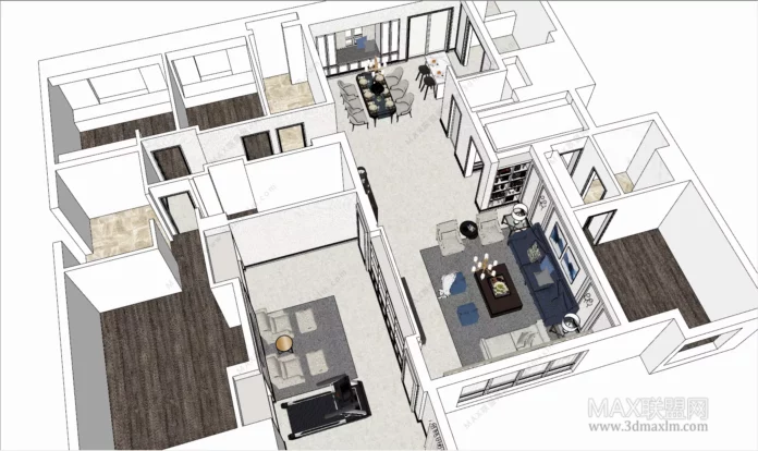 MODERN APARTMENT PLAN - SKETCHUP 3D SCENE - VRAY OR ENSCAPE - ID00541