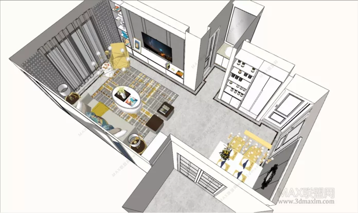 MODERN APARTMENT PLAN - SKETCHUP 3D SCENE - VRAY OR ENSCAPE - ID00542