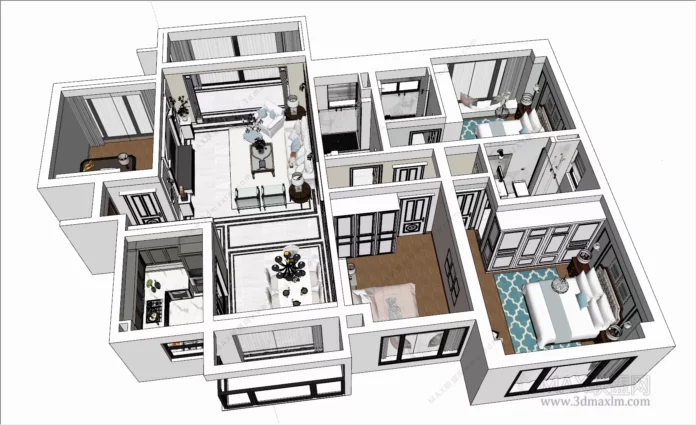 MODERN APARTMENT PLAN - SKETCHUP 3D SCENE - VRAY OR ENSCAPE - ID00543