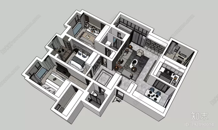 MODERN APARTMENT PLAN - SKETCHUP 3D SCENE - VRAY OR ENSCAPE - ID00545