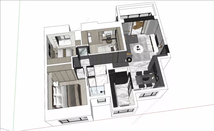 MODERN APARTMENT PLAN - SKETCHUP 3D SCENE - VRAY OR ENSCAPE - ID00546
