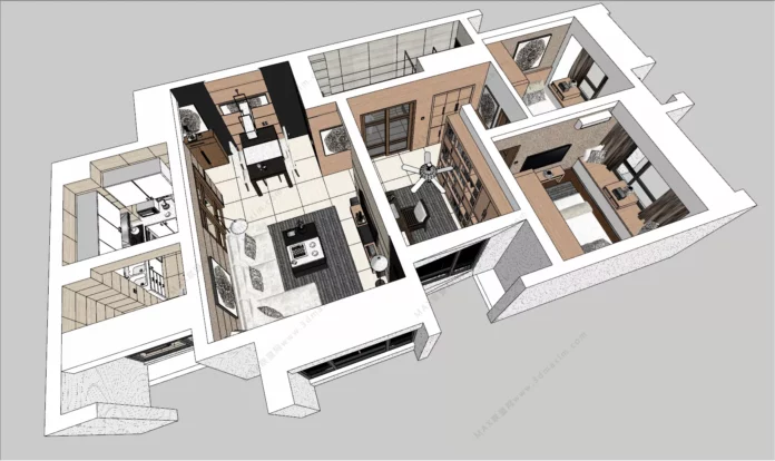 MODERN APARTMENT PLAN - SKETCHUP 3D SCENE - VRAY OR ENSCAPE - ID00548