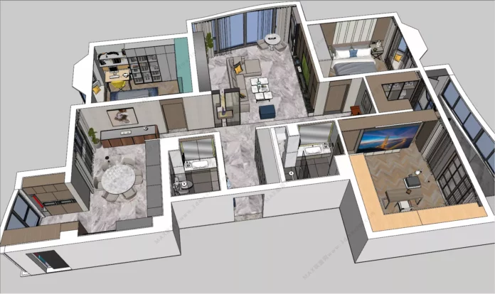 MODERN APARTMENT PLAN - SKETCHUP 3D SCENE - VRAY OR ENSCAPE - ID00549