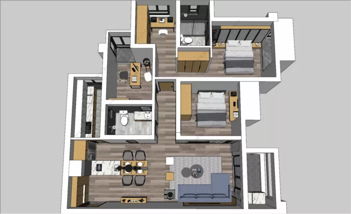 MODERN APARTMENT PLAN - SKETCHUP 3D SCENE - VRAY OR ENSCAPE - ID00552
