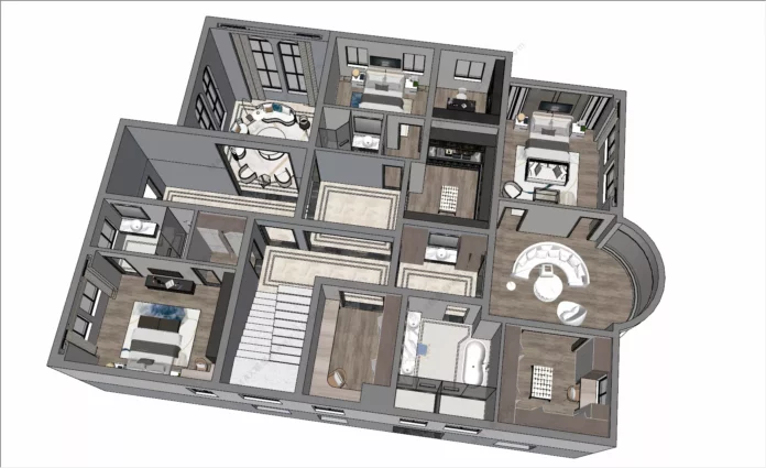 MODERN APARTMENT PLAN - SKETCHUP 3D SCENE - VRAY OR ENSCAPE - ID00553