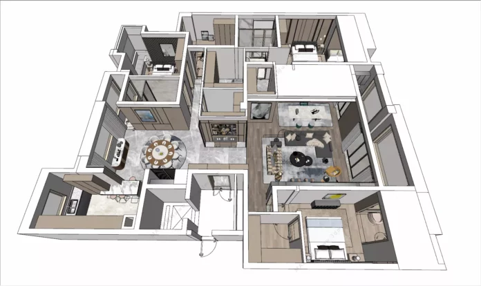 MODERN APARTMENT PLAN - SKETCHUP 3D SCENE - VRAY OR ENSCAPE - ID00554