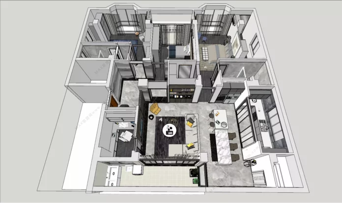 MODERN APARTMENT PLAN - SKETCHUP 3D SCENE - VRAY OR ENSCAPE - ID00555