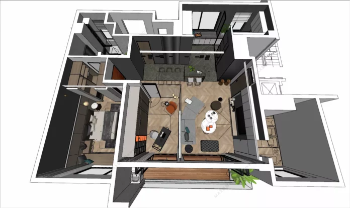 MODERN APARTMENT PLAN - SKETCHUP 3D SCENE - VRAY OR ENSCAPE - ID00556