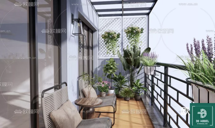 MODERN BALCONY - SKETCHUP 3D MODEL - VRAY OR ENSCAPE - ID00809