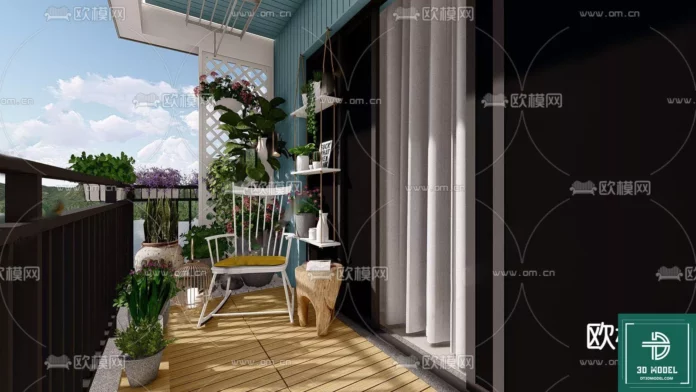 MODERN BALCONY - SKETCHUP 3D MODEL - VRAY OR ENSCAPE - ID00814