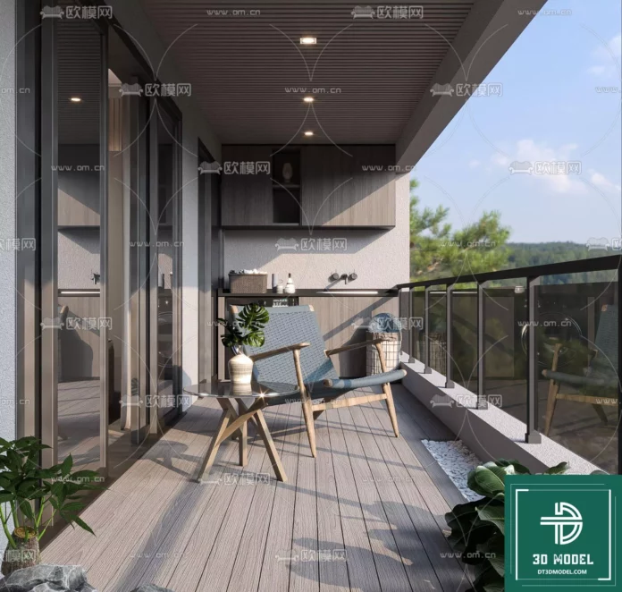 MODERN BALCONY - SKETCHUP 3D MODEL - VRAY OR ENSCAPE - ID00828