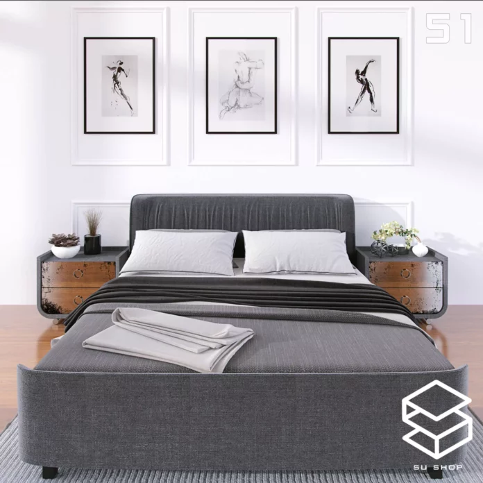 MODERN BED - SKETCHUP 3D MODEL - VRAY OR ENSCAPE - ID01653