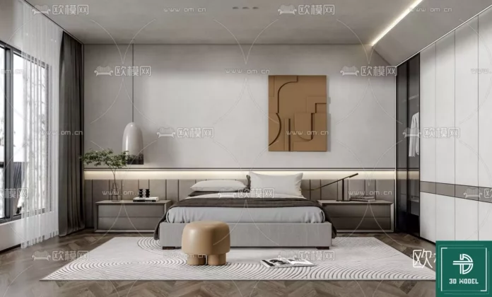 MODERN BEDROOM - SKETCHUP 3D SCENE - VRAY OR ENSCAPE - ID02007